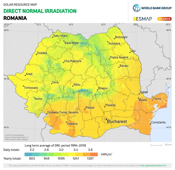 Direct Normal Irradiation, Romania