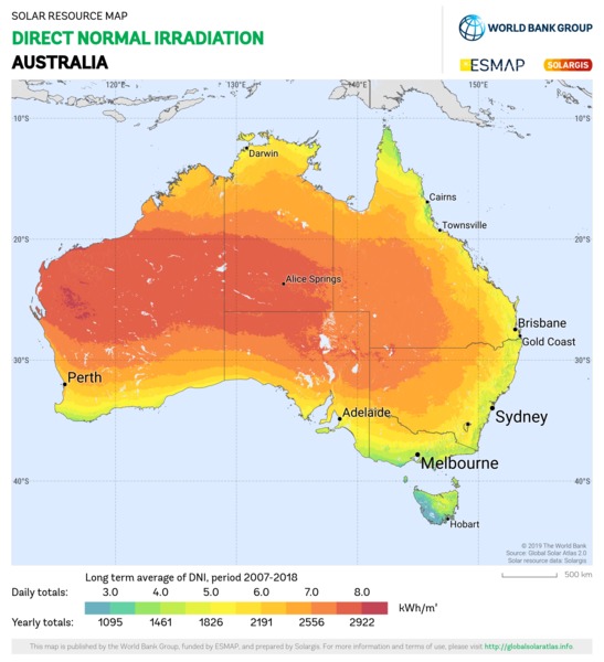 Direct Normal Irradiation, Australia