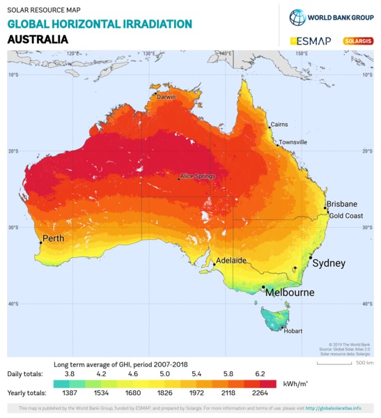 Global Horizontal Irradiation, Australia