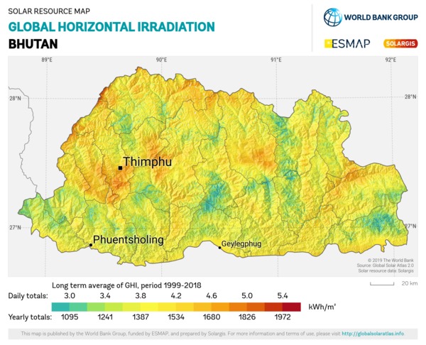 Global Horizontal Irradiation, Bhutan