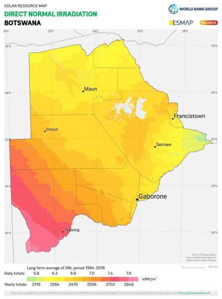 法向直接辐射量, Botswana