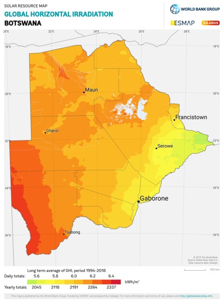 水平面总辐射量, Botswana