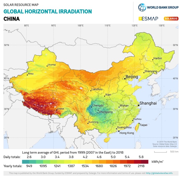 水平面总辐射量, China