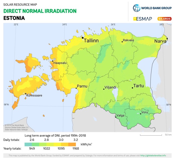 Direct Normal Irradiation, Estonia