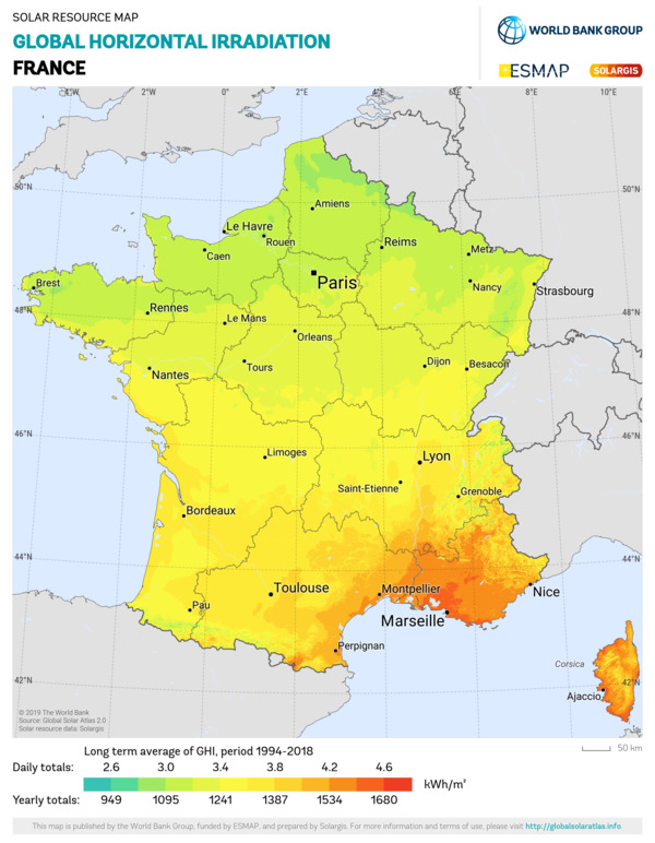 Global Horizontal Irradiation, France