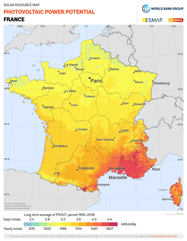 Photovoltaic Electricity Potential, France