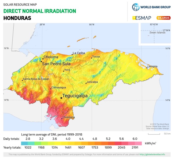 Direct Normal Irradiation, Honduras