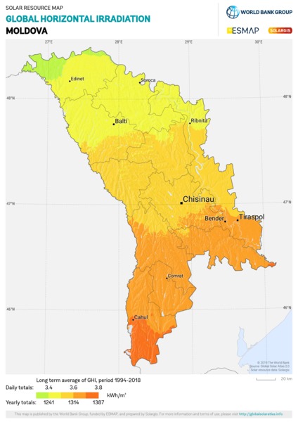 水平面总辐射量, Moldova