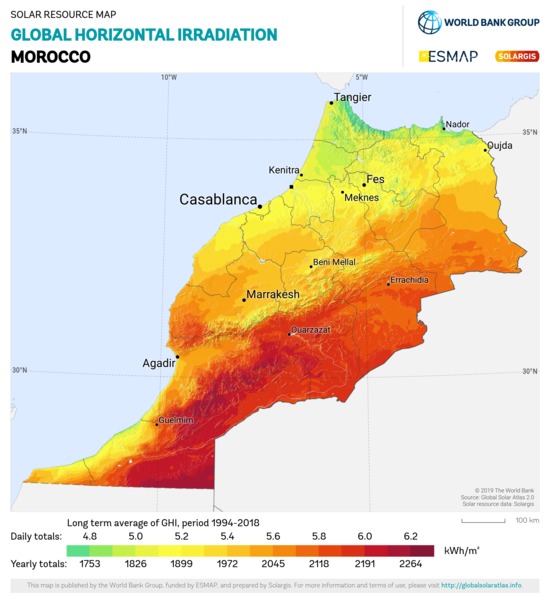 水平面总辐射量, Morocco