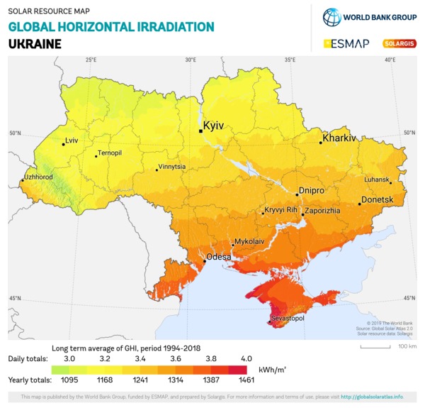 水平面总辐射量, Ukraine